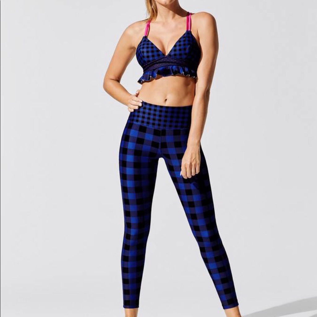Carbon38 Blue And Black Plaid Crop Top